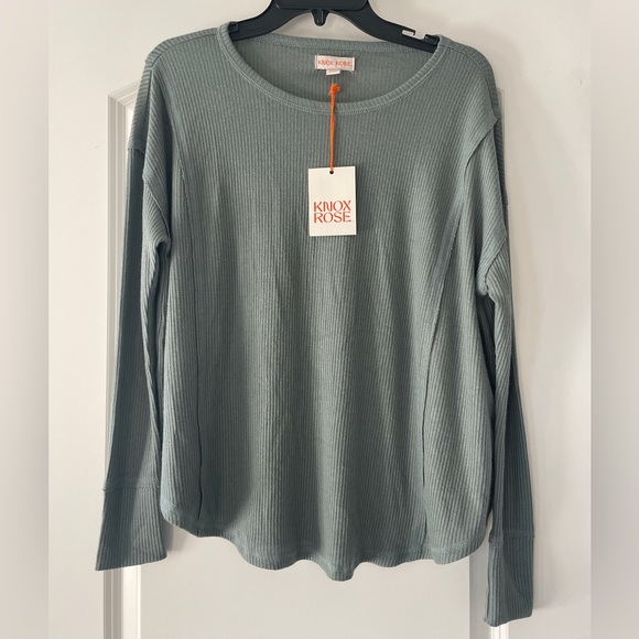 Nwt Knox Rose ribbed oversized long sleeved green top - Picture 1 of 10